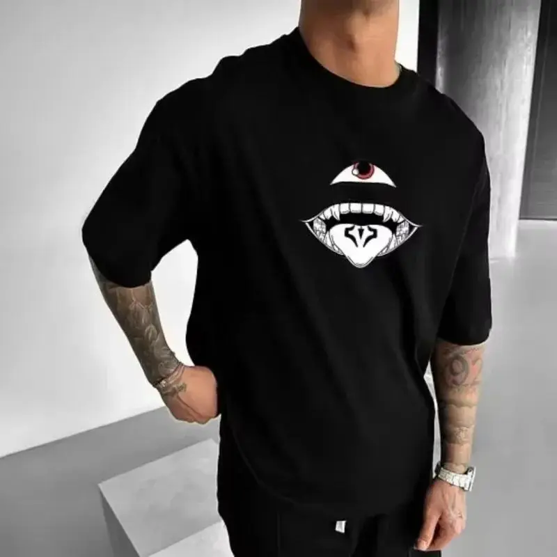26/27Jujutsu Kaisen Sukuna Graphic T-Shirt Men's Black Anime Villain Print Over-sized Street-wear Tee Fashion Comfortable Top