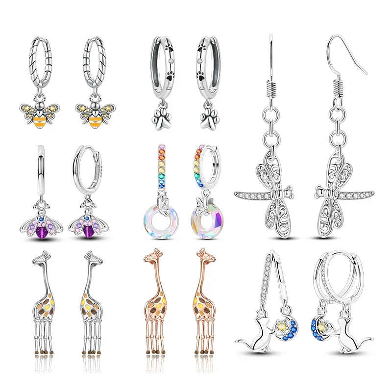 New S925 Silver Butterfly Hollow Purple Luminous Firefly Colorful Zircon Cute Animals for Women Earrings Birthday Jewelry Gifts