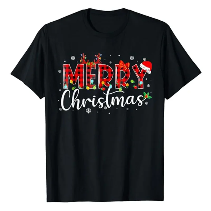 Feliz natal traje búfalo xadrez vermelho chapéu de papai noel pijamas de natal camiseta humor engraçado dizendo camiseta família roupas gráficas presente legal
