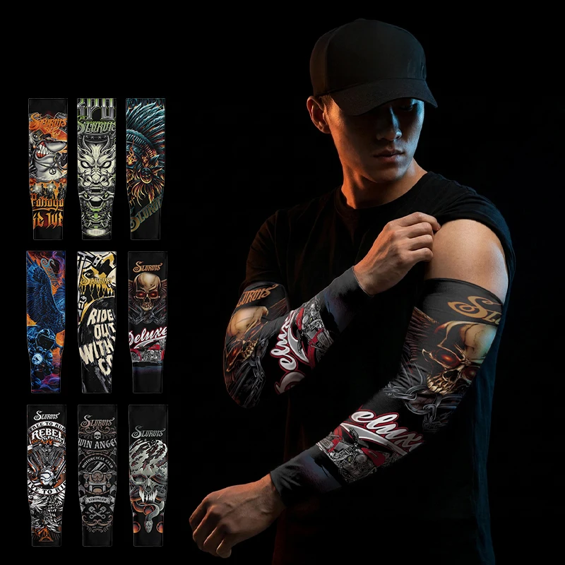 Seamless Tattoo Sleeves Cooling Summer Sun Protection Sports Arm Sleeves Woman's Men's Fishing Basketball Cycling Sleeves