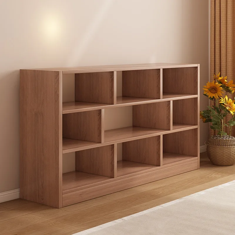 Solid wood bookshelf Floor shelf Simple modern lattice Home living room Locker Bookcase