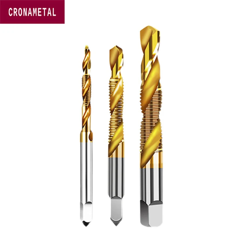 Cronametal 1Pcs Titanium Gecoate Zeskantige Schachtboor Hss Metrische Schroefdraad Bit Afschuining Samengestelde Kraan Voor Metaalstaal