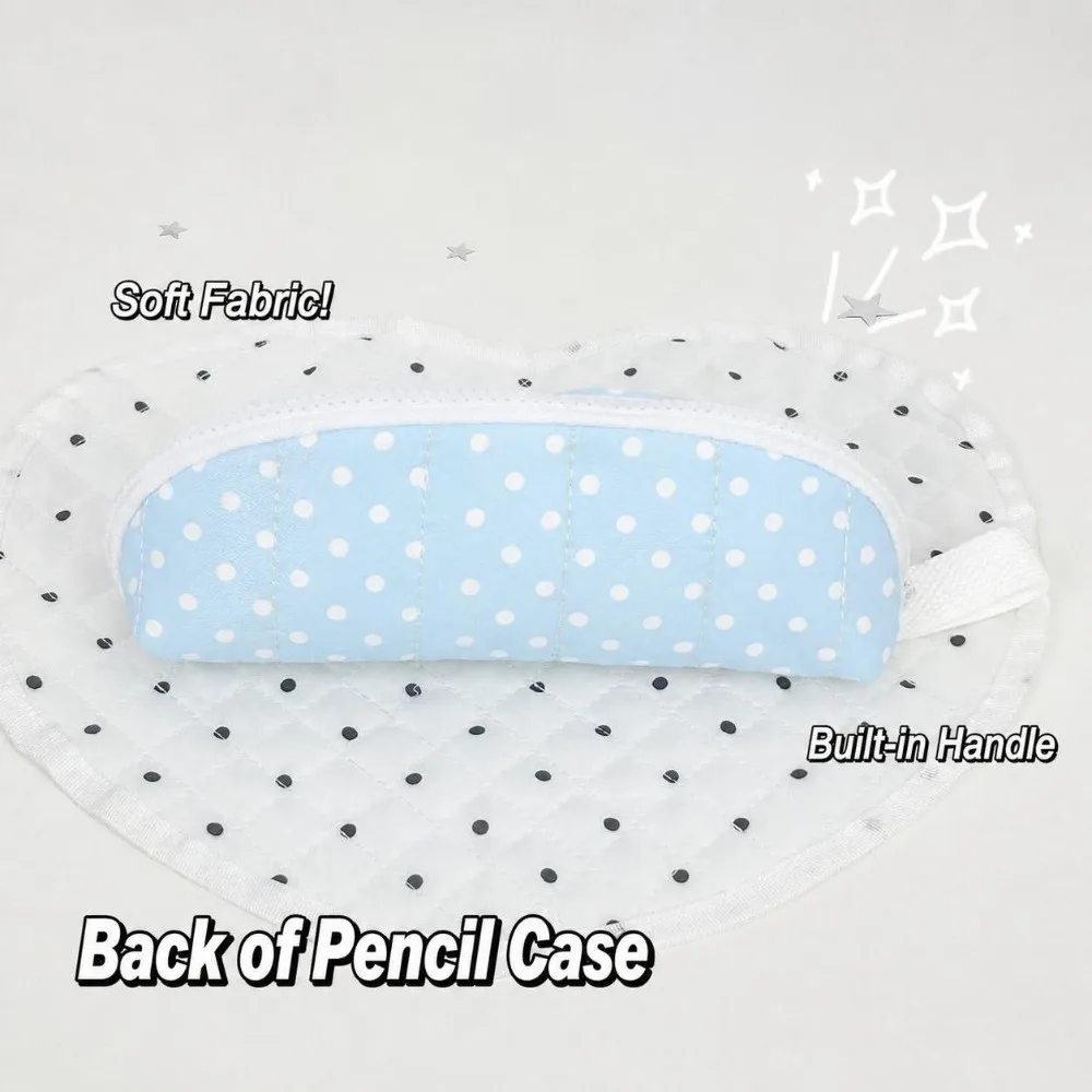 Durable Blue Polka Dot Pencil Case Shell Shape Handheld Pen Bag Stationery Bag School Supplies