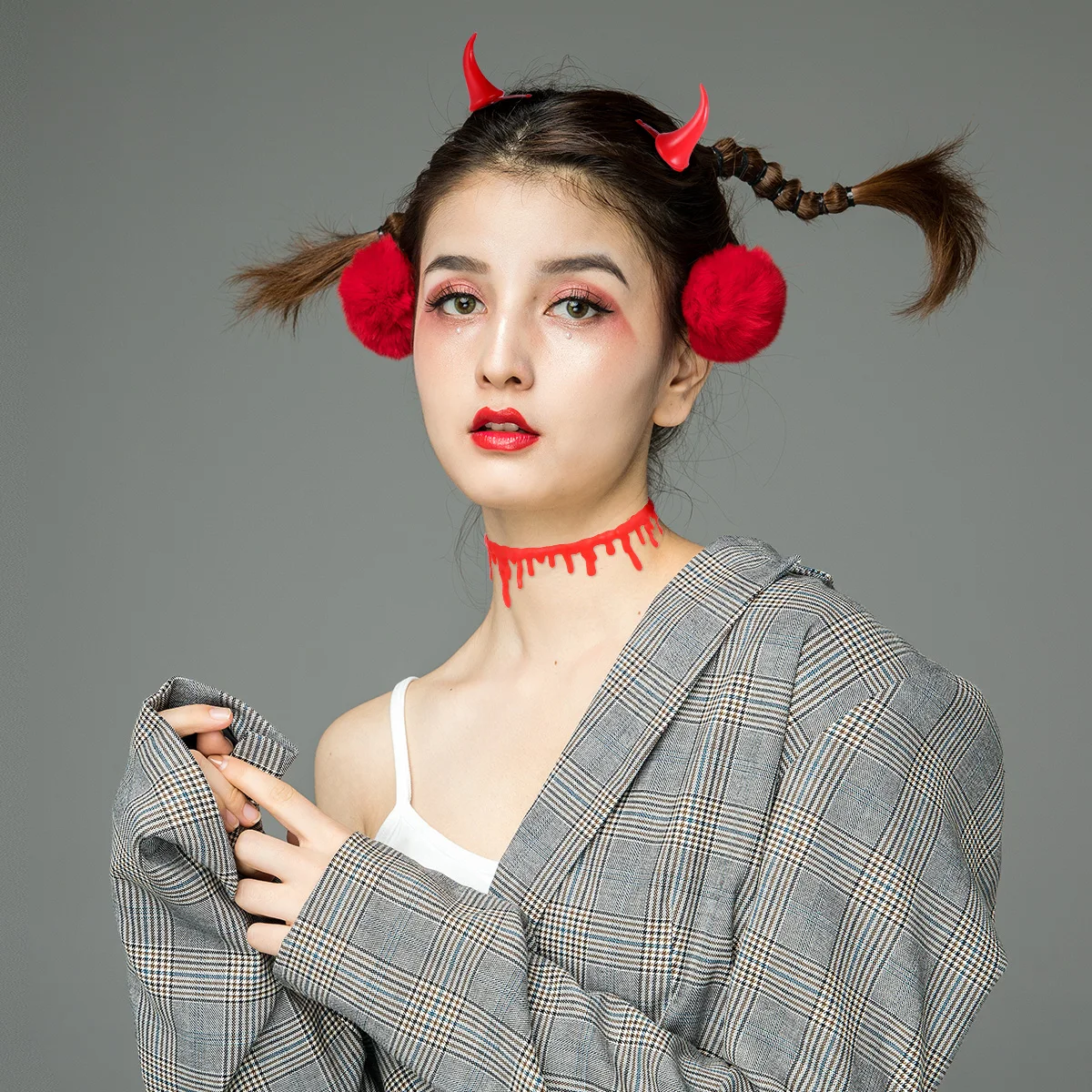 

2 Set Bloody Necklace Horn Hairpins One Size Fits Most Halloween Party Supplies Red Horrible Design Hair Accessories