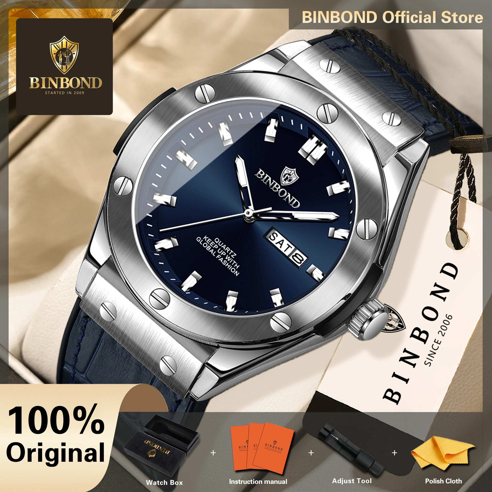 Smartwatch Watches Gift For Men - Роскошные кварцевые наручные часы BINBOND для