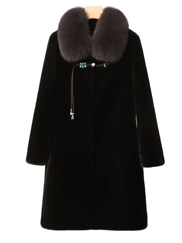 

Mom winter mink velvet jacket women's national style fur integrated fur coat middle-aged and elderly fox fur collar jacket