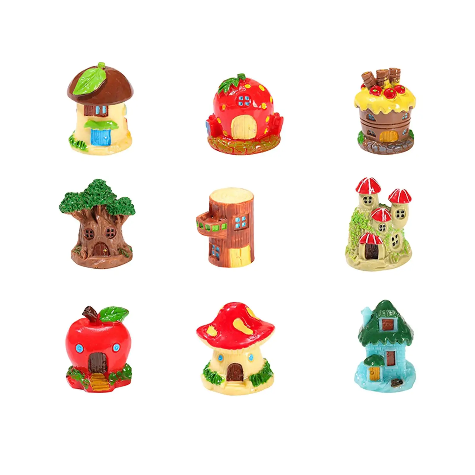 9 Pieces tree House Micro Landscape Resin Small Ornaments for Daycare