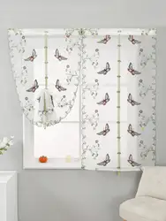 Butterfly Half-Curtain Mini for Bedroom Kitchen Door Drape Cafe Window Panel Sheer Tulle Curtain 1 Pcs
