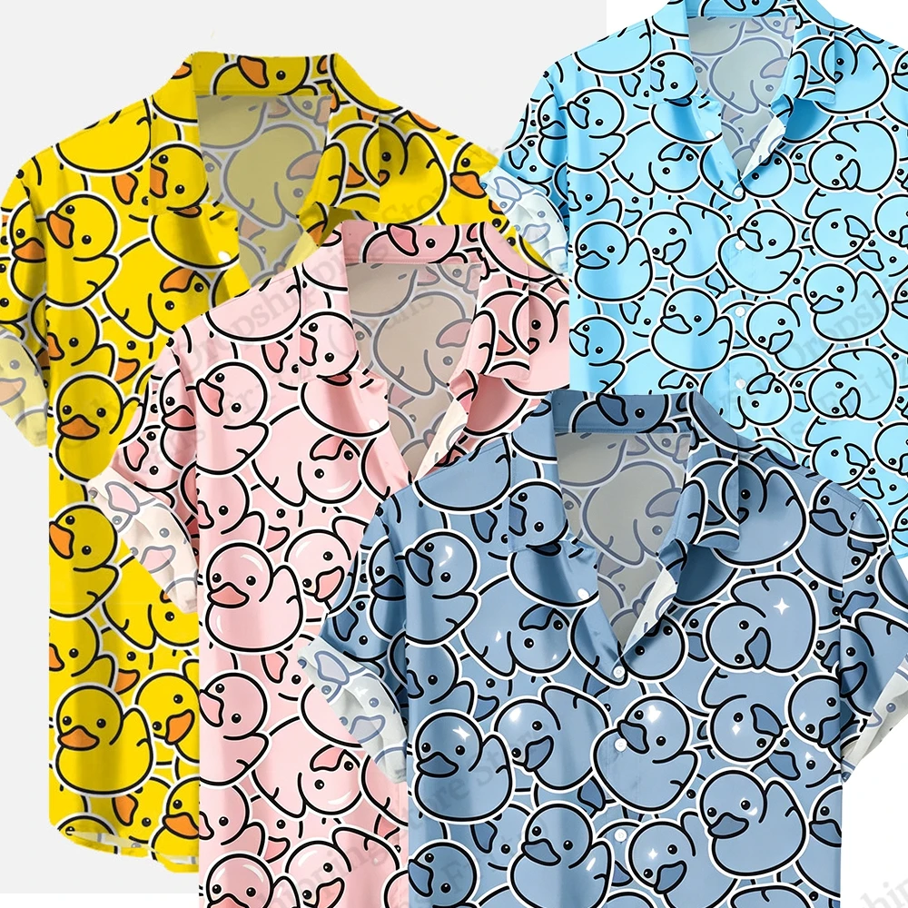 Funny 10 Colors Duck 3D Print Hawaiian Shirt Men Women Fashion Single-breasted Short Sleeve Shirt Boy Blouse Camisa Masculina