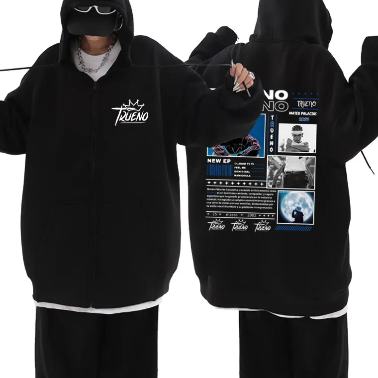 

Rapper Trueno Graphic Zipper Hoodie Men Hip Hop Oversized Zip Up Jacket Men's Casual Fleece Cotton Long Sleeve Zip Up Hoodies