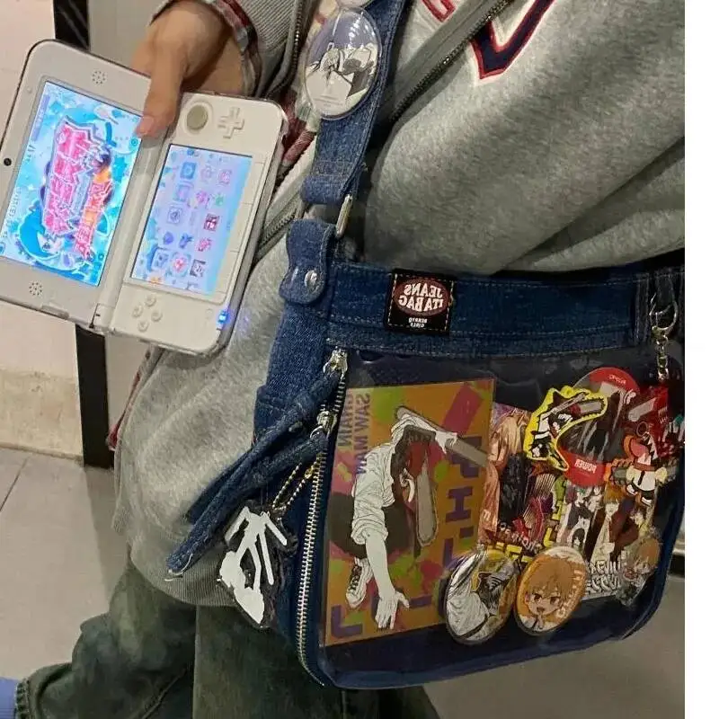 Bloom Haruku Denim Ita Women Sweet Cool Transparent Messenger Bag Purse Ladies Jk Uniform Casual Crossbody Bags 2025