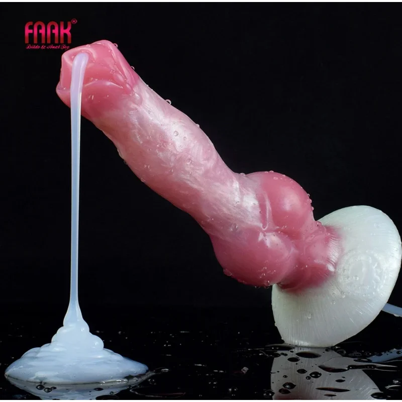 FAAK Large Knot Dog Ejaculation Dildo With Sucker Silicone Multi Color Squirting Penis Spray Liquid Function Sex Toys For Women