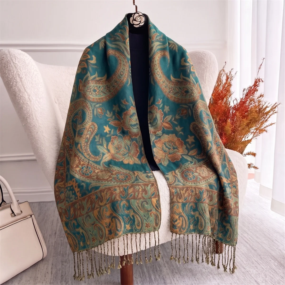 Pañuelo de moda para hijab, chal de cachemira tipo pashmina, pañuelo tipo bandana para ir de compras, ceremonia de boda, tejido paisley antiguo grueso