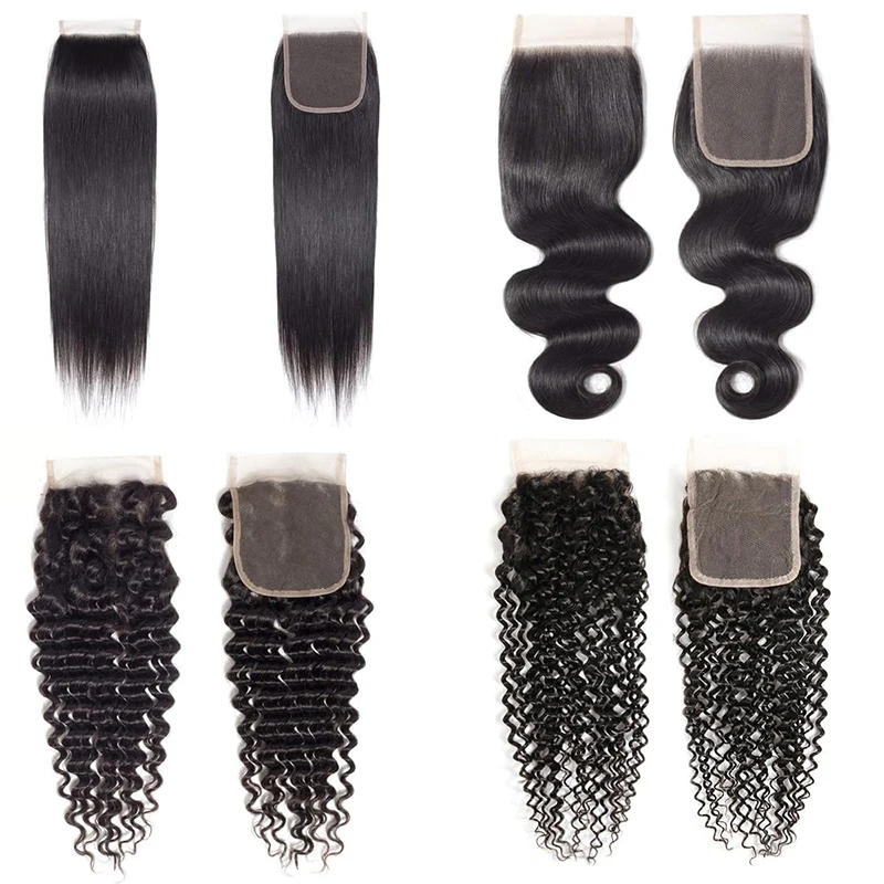 4x4 Transparent Lace Closure 180 Density PrePlucked Straight Body Loose Water Deep Curly 13x4 Lace Frontal Remy Human Hair