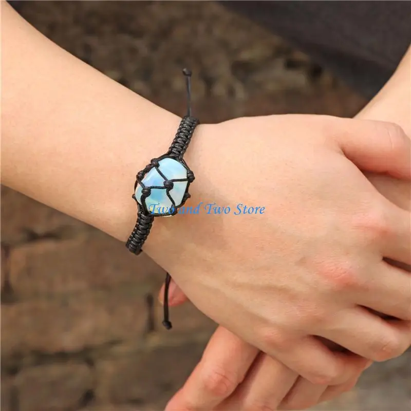 HX6F Empty Stone Holder Bracelet Crystal Holder Bracelet Adjustable Rope Bracelet Cord Handmade Woven Netted Cage Holder