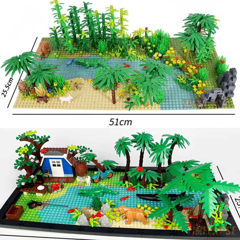 NEW Tropical Rainforest Animal Crocodiles Bear Jungle Tree Accessories Scene Rivers Stands Building Blocks Model Sets Bricks