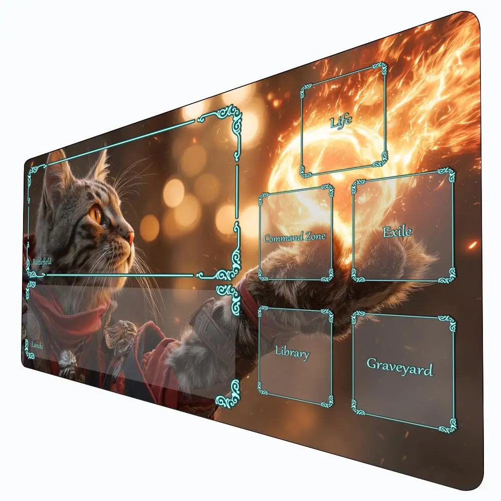 

Flame Crystal Cat Wizard MTG Playmat Magic Card Battle Mat Non-Slip Durable 35X60CM Commander playmat Board Game Mat for TCG