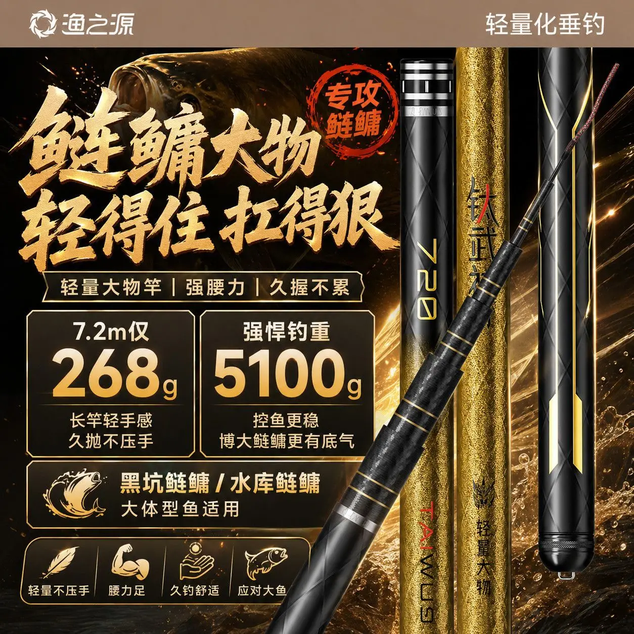 Удочка YUZHIYUAN Titanium Martial God Big Rod, высокоуглеродистая, сверхлегкая, жесткая, для ловли серебряного и толстолобого карпа, гигантская удочка