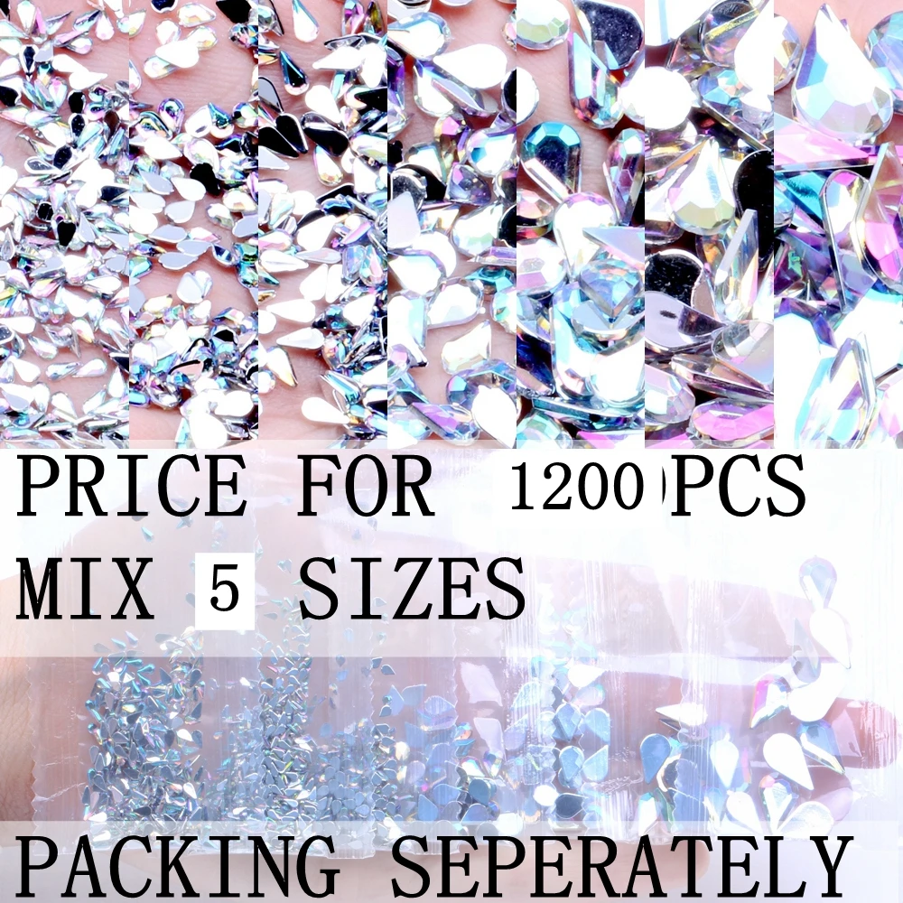 5 Sizes Acrylic Rhinestones Tear Flatback Crystal AB Flat Back Nail Rhinestone 3D Nail Art Decoration DIY Tool