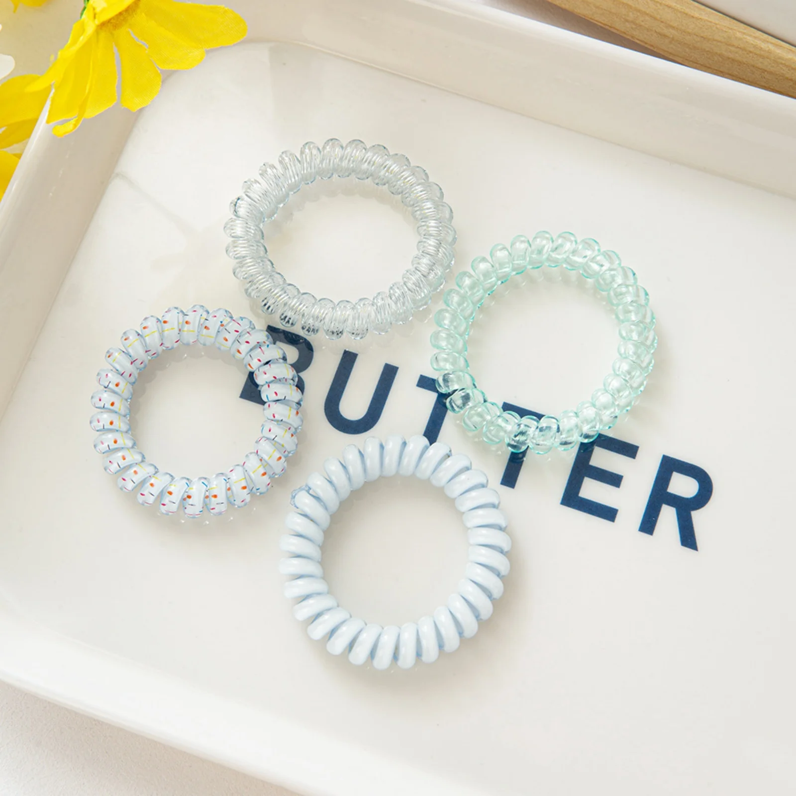 4 bunte Gelee-Haarbänder mit Telefonkabel, durchscheinende Spiral-Haargummis, modischer Haarschmuck, perfekt für das tägliche Styling – Detail 3