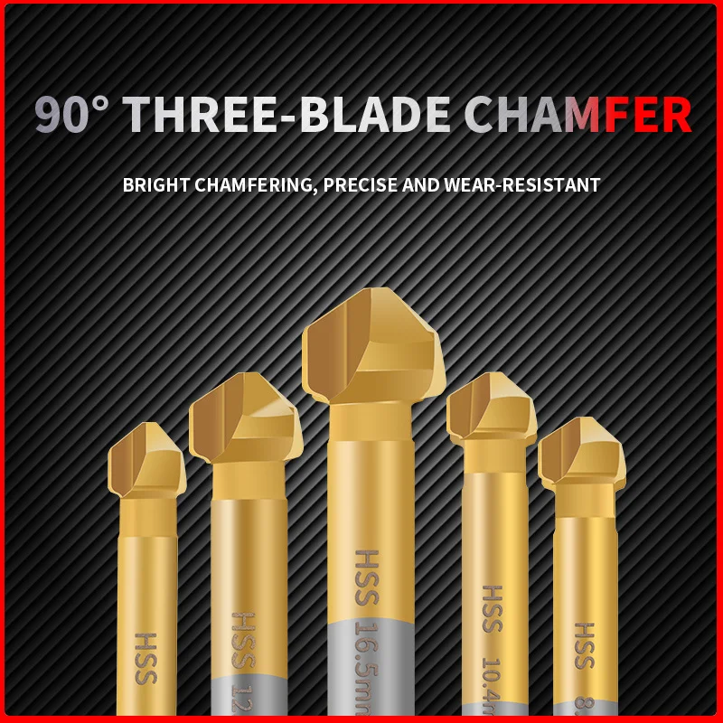 HSS Chanfro Chamfering Cutter End Mill Tool Countersink Broca Conjunto Para Madeira Stell Chanfro Cutter Ferramenta Elétrica 3 Flauta 90 graus