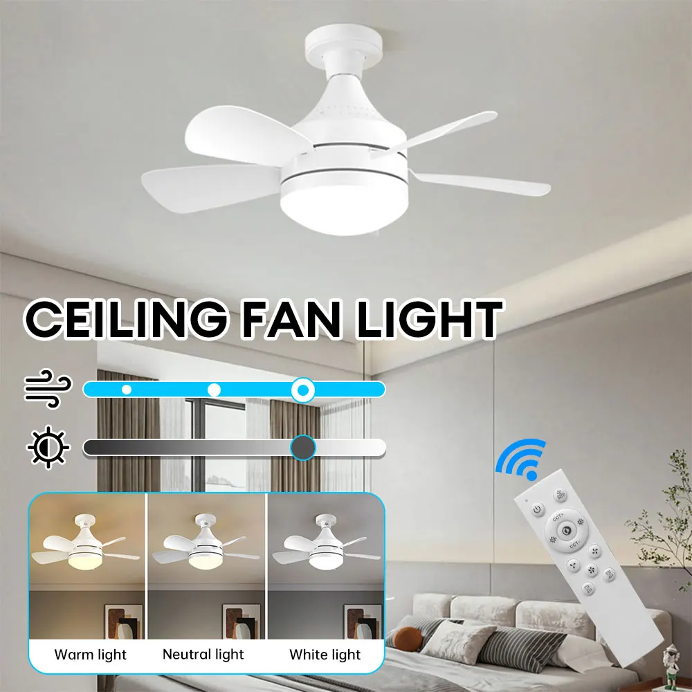 

LED Fan Lamp Remote Control Three Color Dimming Detachable Fan Leaf E27 Ceiling Fan Light for Home Living Room Study