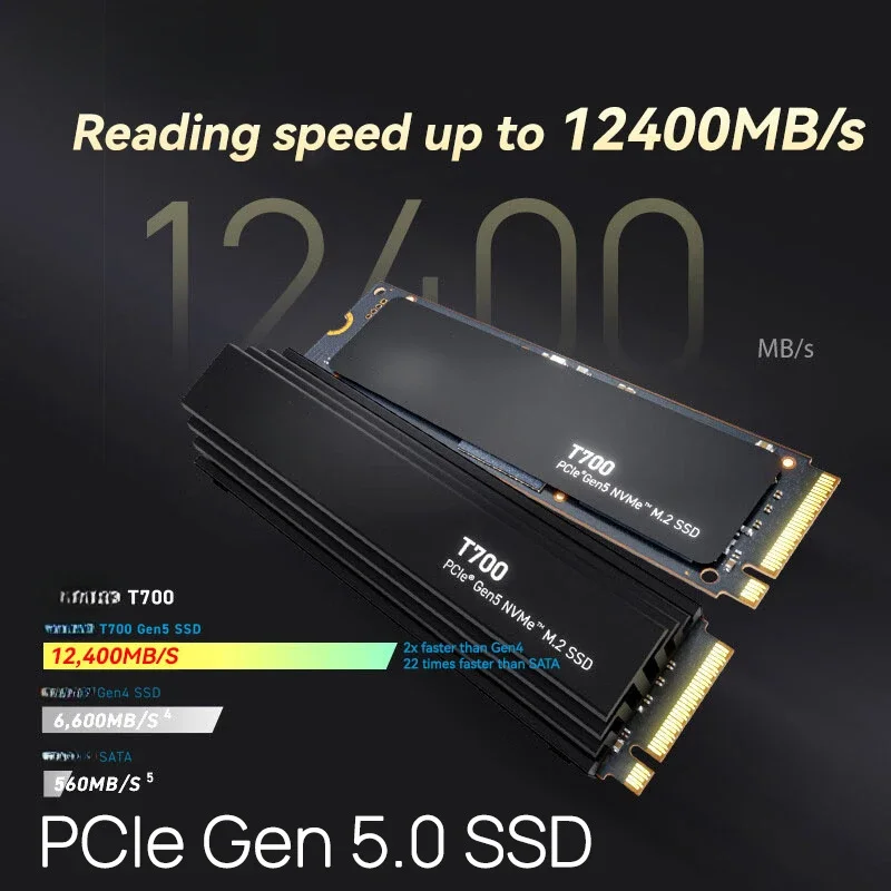 

T700 with Heatsink 1TB 2TB 4T 2280 PCIe 5.0 Up to 12400MB/s NVMe M.2 Internal SSD Solid State Drive For Laptop Desktop