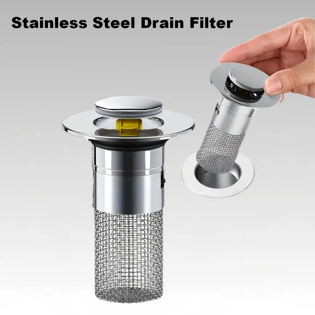 1/2 PC Sink Drain Stopper, 34-40 Mm Stainless Steel Drain Filter, Premium Stainless Steel Pop-Up Bathroom Sink with Plastic Core