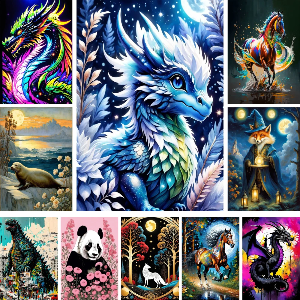 Animal Horse Dragon Printed 11CT Cross Stitch Patterns DIY Embroidery Craft Painting Handicraft Needlework Promotions Sales Gift