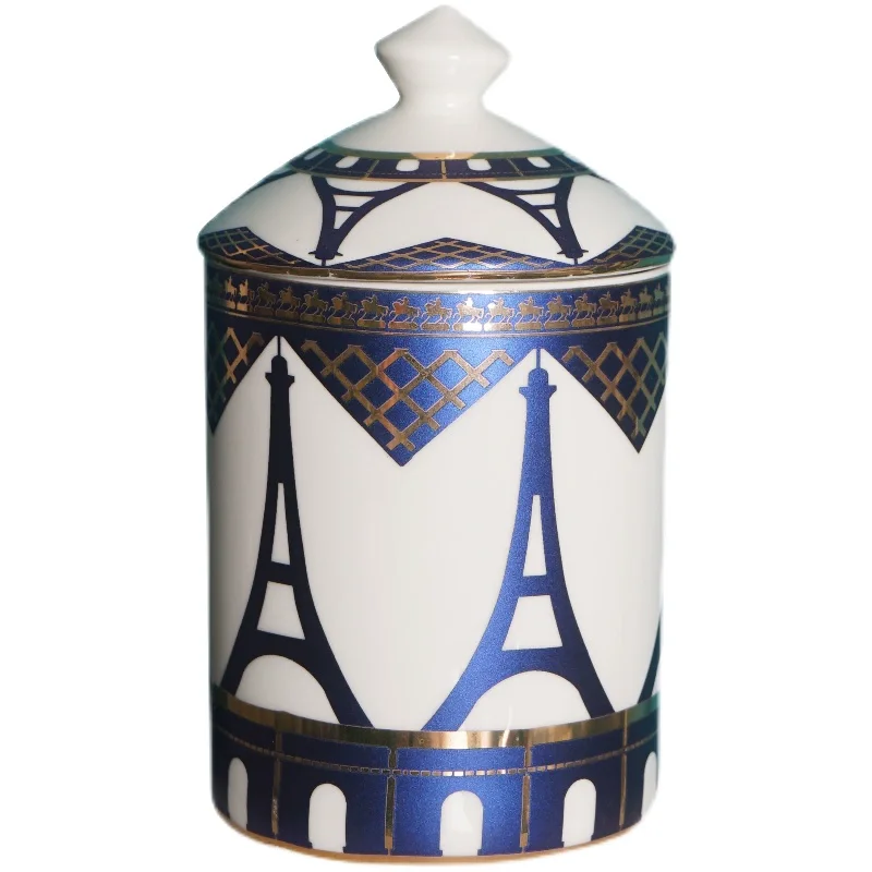 European Style Architecture Scented Candle Jar Vintage Ceramic Candy Jar Multifunctional Jewelry Storage Bottle Home Decoration