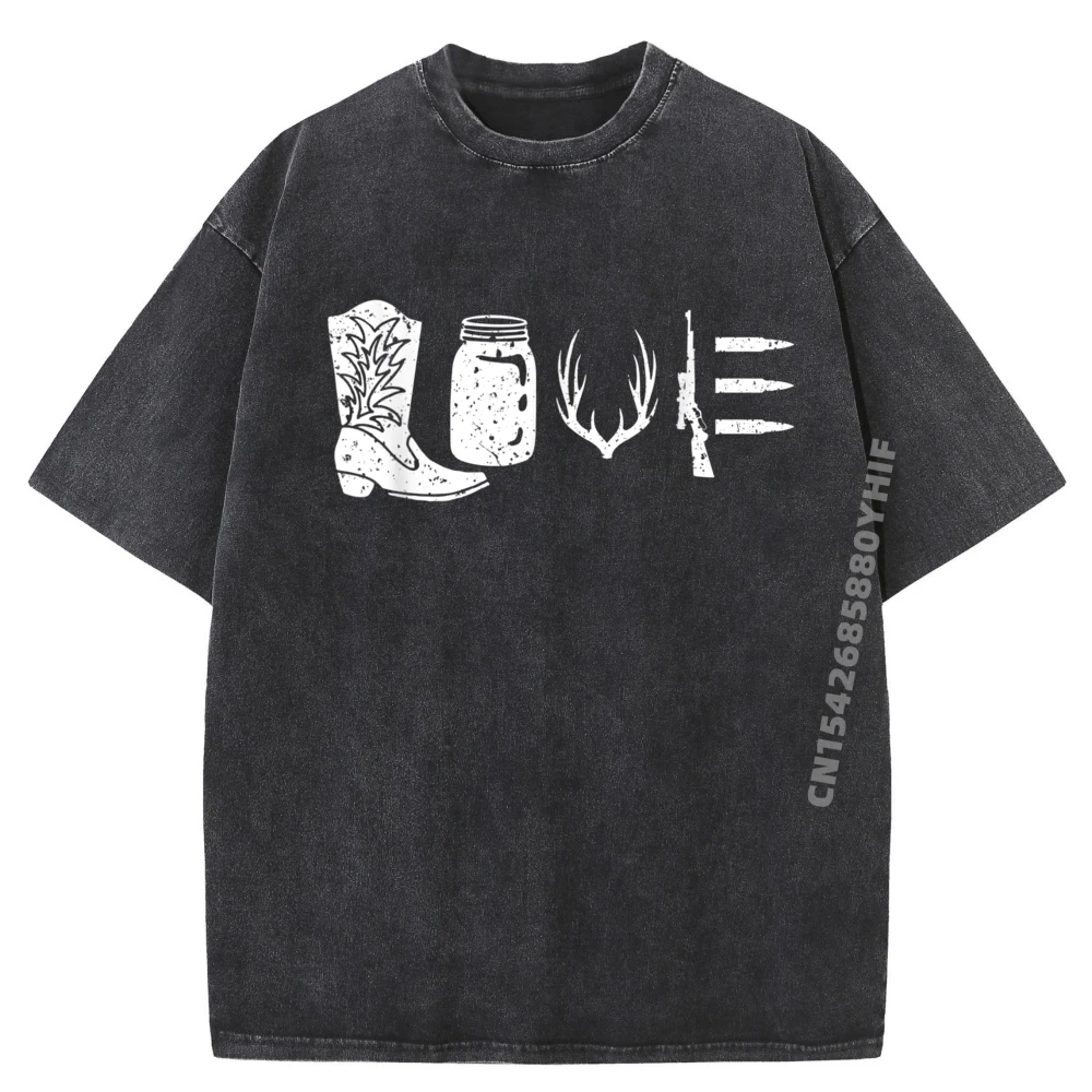 

Newest Leisure Washed Shirt Love Hunting Antlers Deer Rifle Boots Mens Graphic Tshirts Spring T Shirts For Men