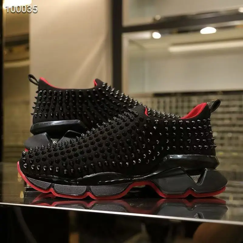 Luxury Red Bottom Rivet Shoes Fashion Design Rivets Male Sneakers Red Black Mixed-color Serrated Shape Casual Sports Trainers