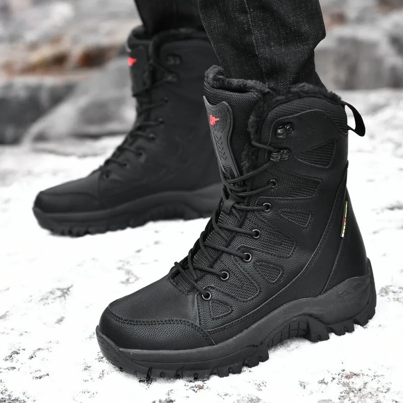 Boots Men New Warm Plush Snow  Lace Up Casual High Top  Waterproof Winter  Anti-Slip  sneakers Work Boots Ankle Boots Shoes for