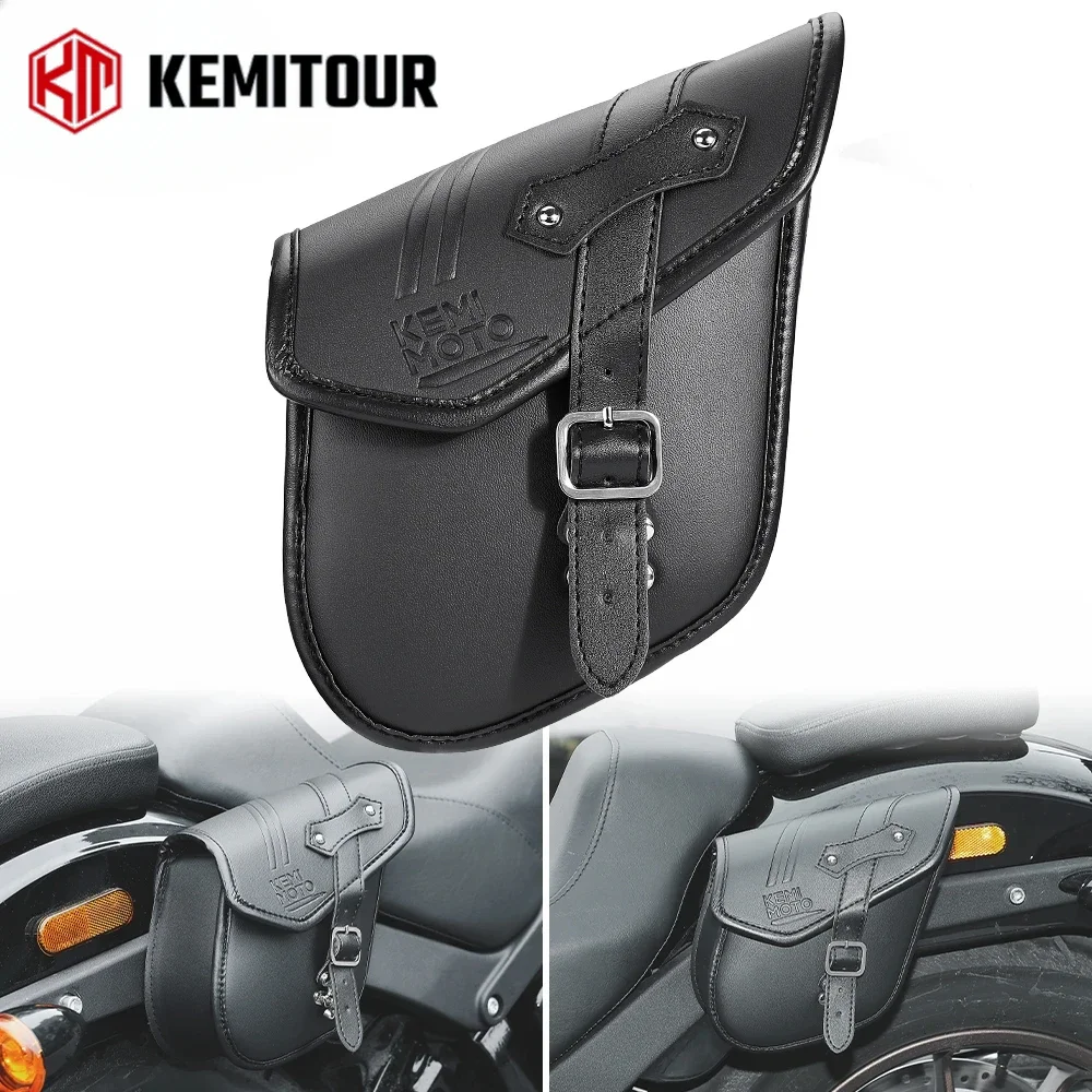 KEMITOUR Motorcycle Side Bags 2.5L Retro PU Leather Side Saddlebag for Sportster 883 1200 Softail Cruiser Storage Saddle Bags