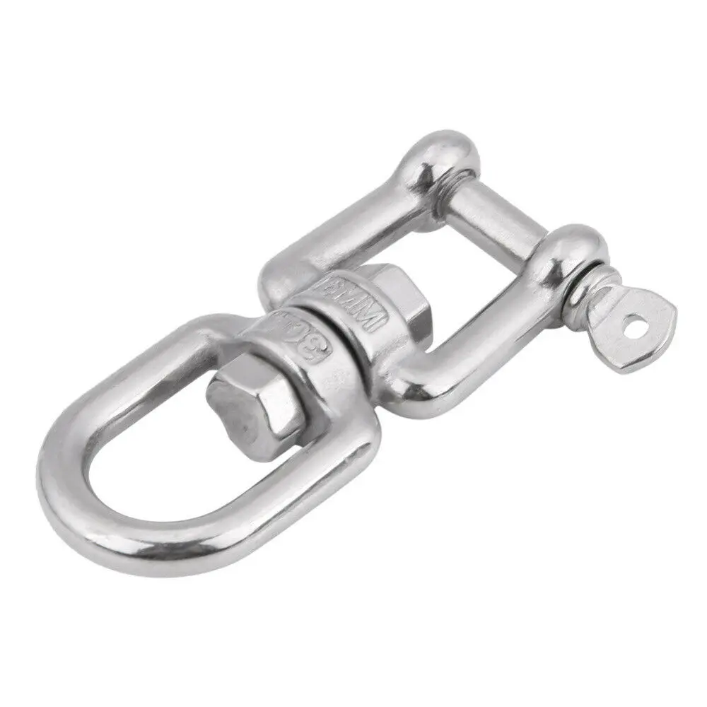 Boat Stainless Steel 8mm Ring Anchor Chain Connector Swivel Hook Clips Diving Jaw Wire Rope Double Shackle Rigging Hardware