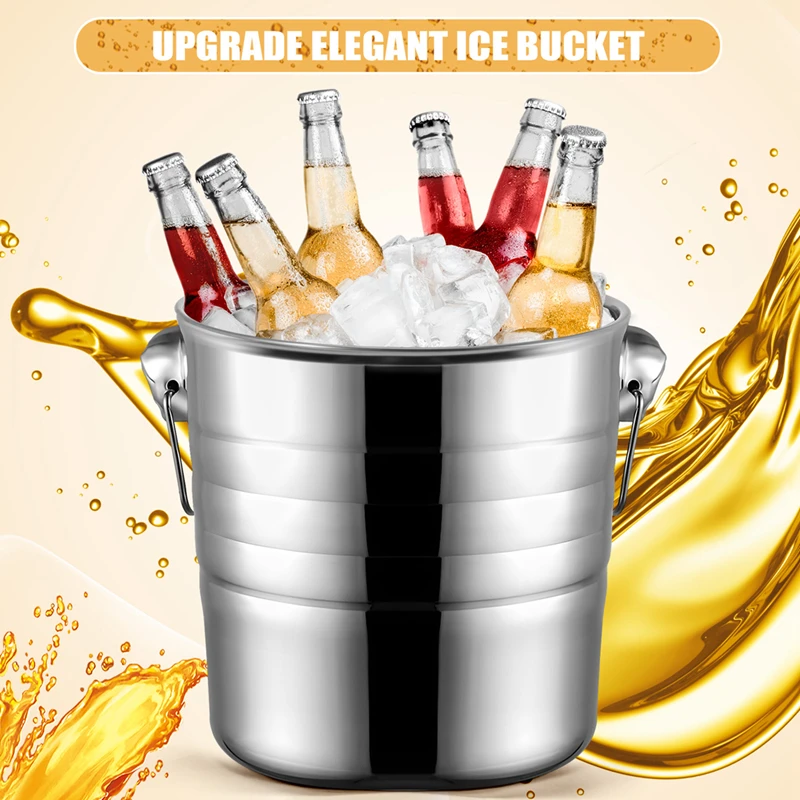 Stainless Steel Ice Punch Bucket Wine Beer Cooler Champagne Cooler Portable Bar Party Club Ice Bucket Container 3L