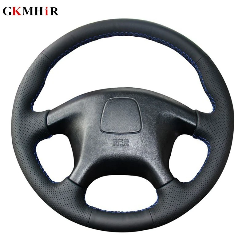 Capa de volante de carro de couro genuíno, DIY costurado à mão capa para Mitsubishi Pajero Velho Mitsubishi Pajero Sport, preto