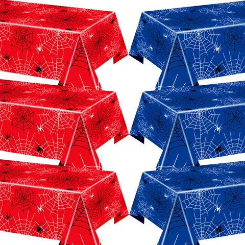 Spider Tablecloth Decorations Red and Blue Spider Web Theme Birthday Table Cover Tableware Set for Spider Kids Party Favors Gift