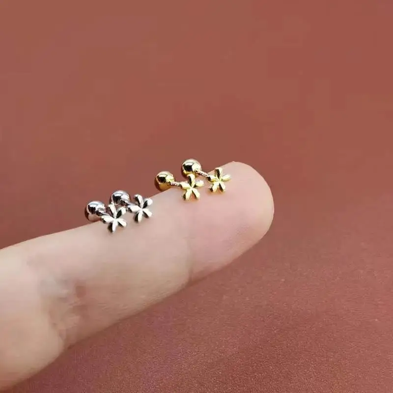 Korean Fashion Stainless Steel Cartilage Lobe Earrings For Women Mini Sweet Flower Stud Earring Tiny Body Piercing Jewelry Gifts