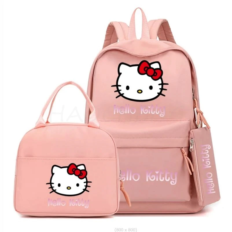 3 sztuk/zestaw plecak Anime Hello Kitty dla chłopców nastoletnie dzieci plecak na Lunch kobiety na co dzień z powrotem do zestawów toreb szkolnych