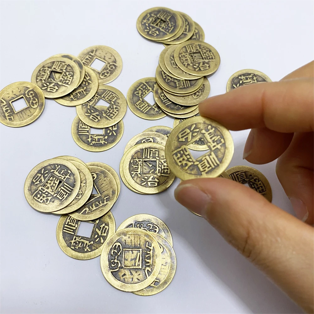 40Pcs/set Diameter 24mm Fortune and Treasure Metal Copper Coin Square Hole Chips Plating Disk For Board Game accessories