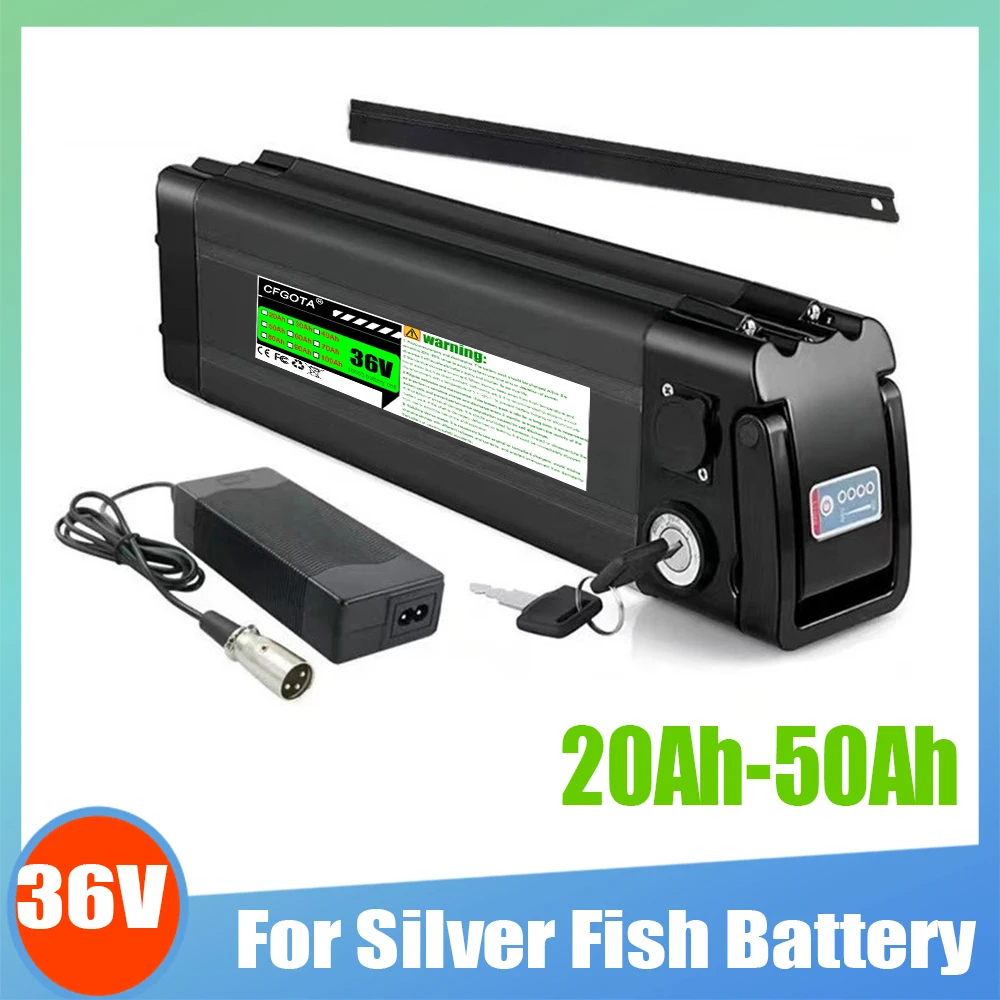 36V Battery pack 20-50Ah Silver Fish Li-Ion Batter with Charger, for 250W-1000W Motor BMS Protection Board