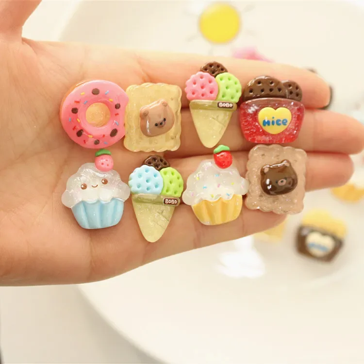 5pcs miniso series cake biscuits cartoon resin flatback cabochons diy crafts materials jewelry making charms