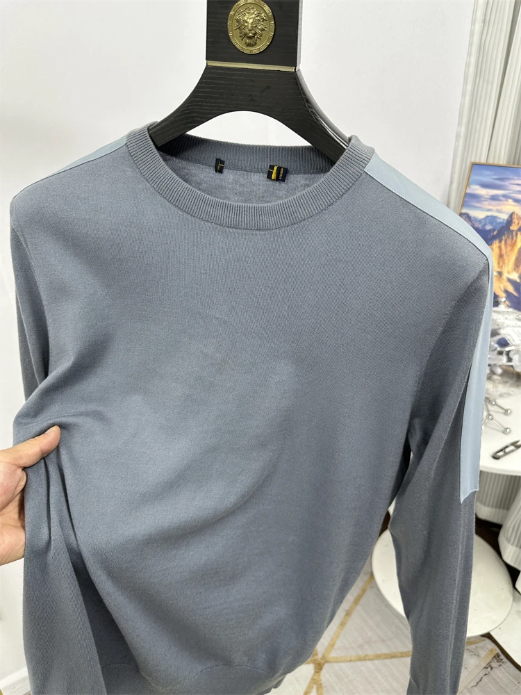 편안한 부드러운 남성용 라운드 넥 니트웨어 얇은 베이스 셔츠 순색 가을 겨울 면 혼방 패션 도시 스타일 긴팔
