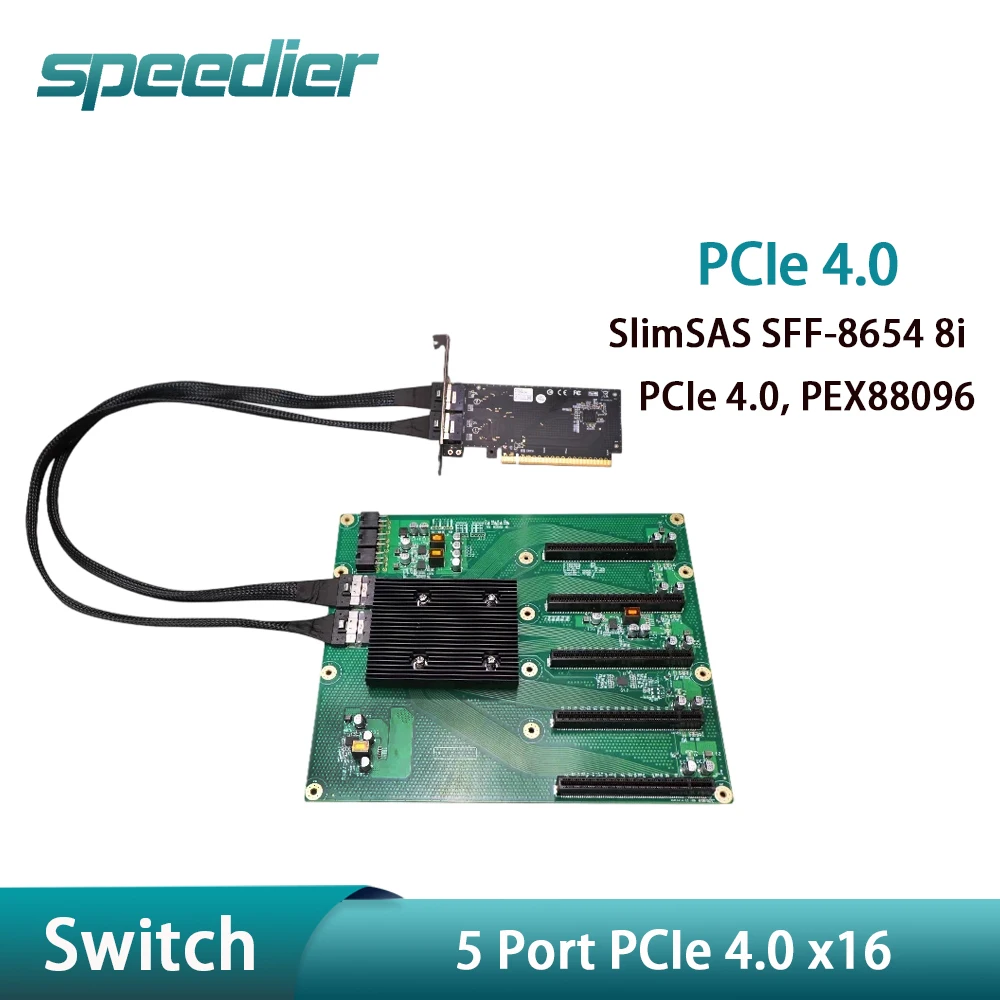 PCIe 4.0 PEX88096 GPU Backplane Kit PCIe X16 To SFF-8654 8i Switch Card 5 Port Expansion for AI Server Multi-GPU Workstation