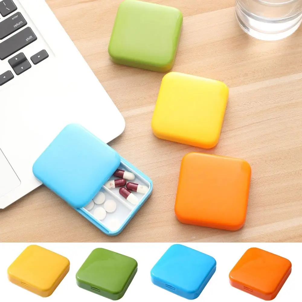 Creative Plastic Push-Pull Pill Box Two-Compartment Candy Color Small Medicine Box Square Dust-Proof Pill Cases Tablet