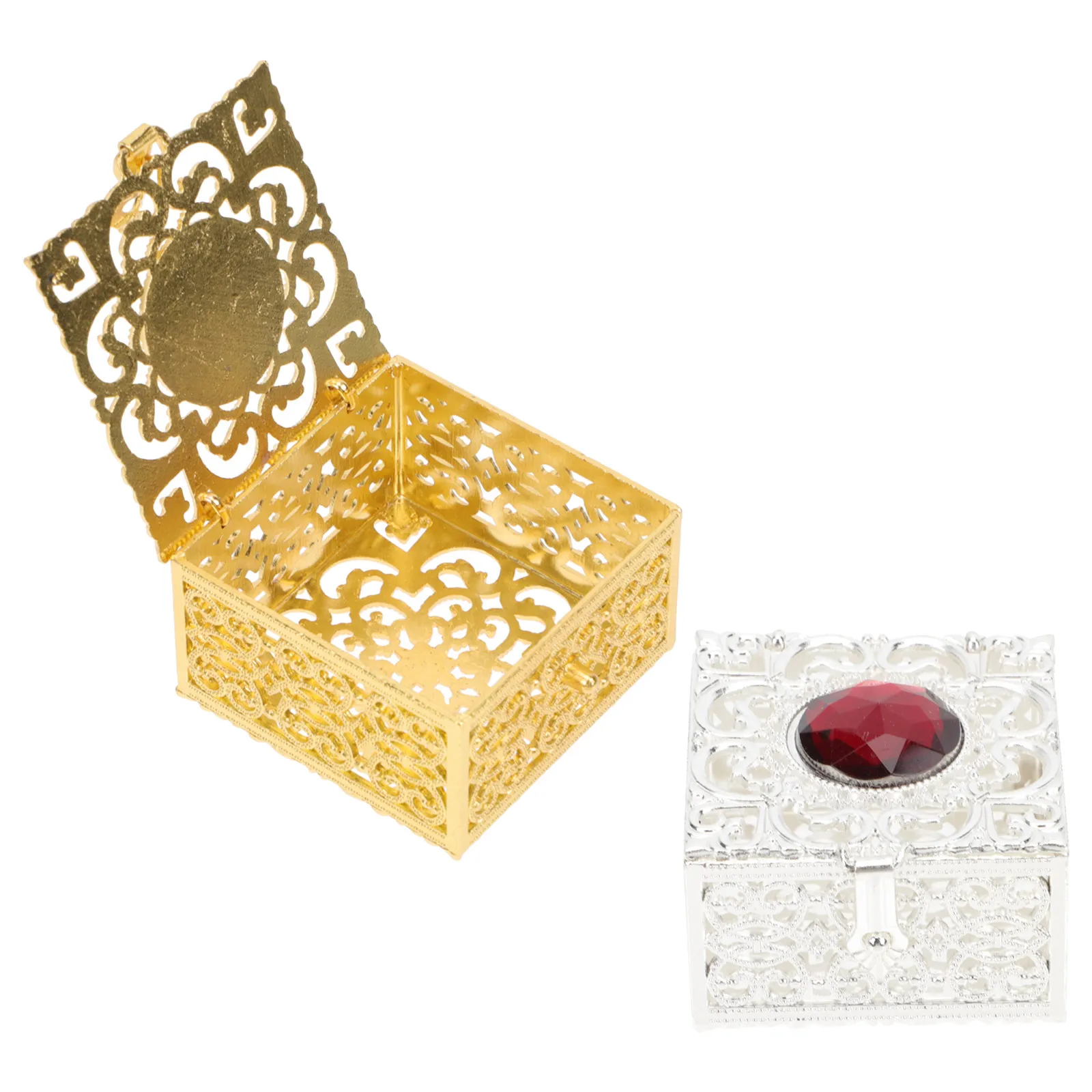2Pcs Metal Jewelry Packaging Box Vintage Decorative Ring Boxes Multi-Function Jewelry Cases Suitable Bedroom Desktop Storage