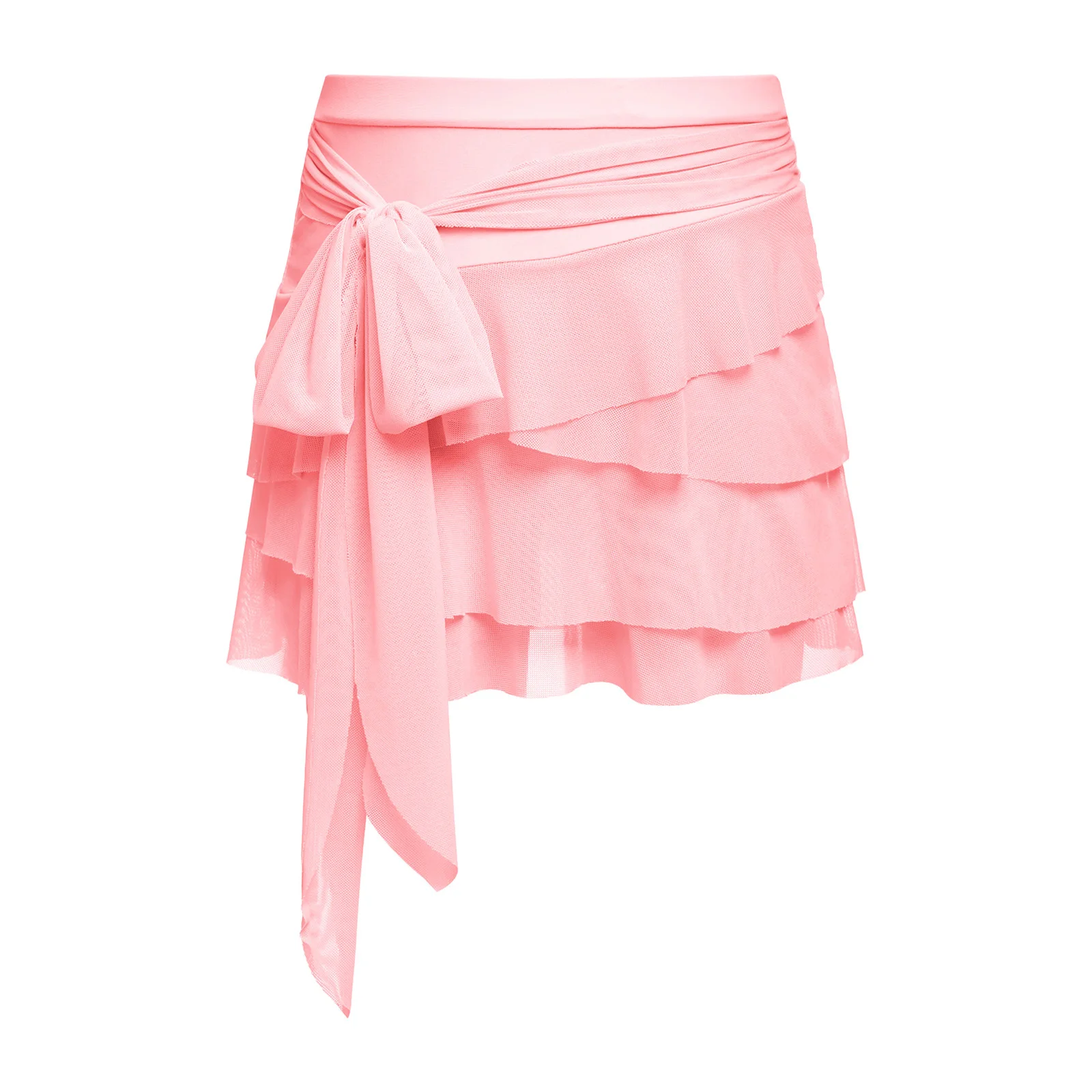 Children Mini Skirts Asymmetrical Layered Mesh Kids Girls Y2k Skirt Elastic Waist Flowy Drape Miniskirt with Built-in Shorts