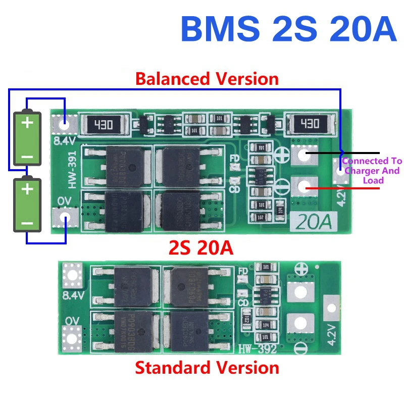 

1/3 шт. 2S 20A 7.4V 8.4V Плата защиты литиевых аккумуляторов 18650/BMS-плата (стандартная/с балансировкой) для DIY-проектов
