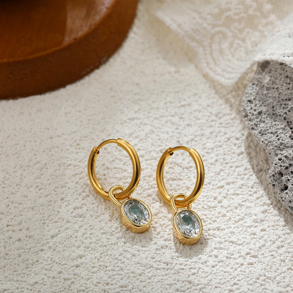 Delicate Multicolored Oval Crystal Dangle Earrings for Women Small Circle Gold Color Hoops Huggie Earring Party Jewelry Gifts